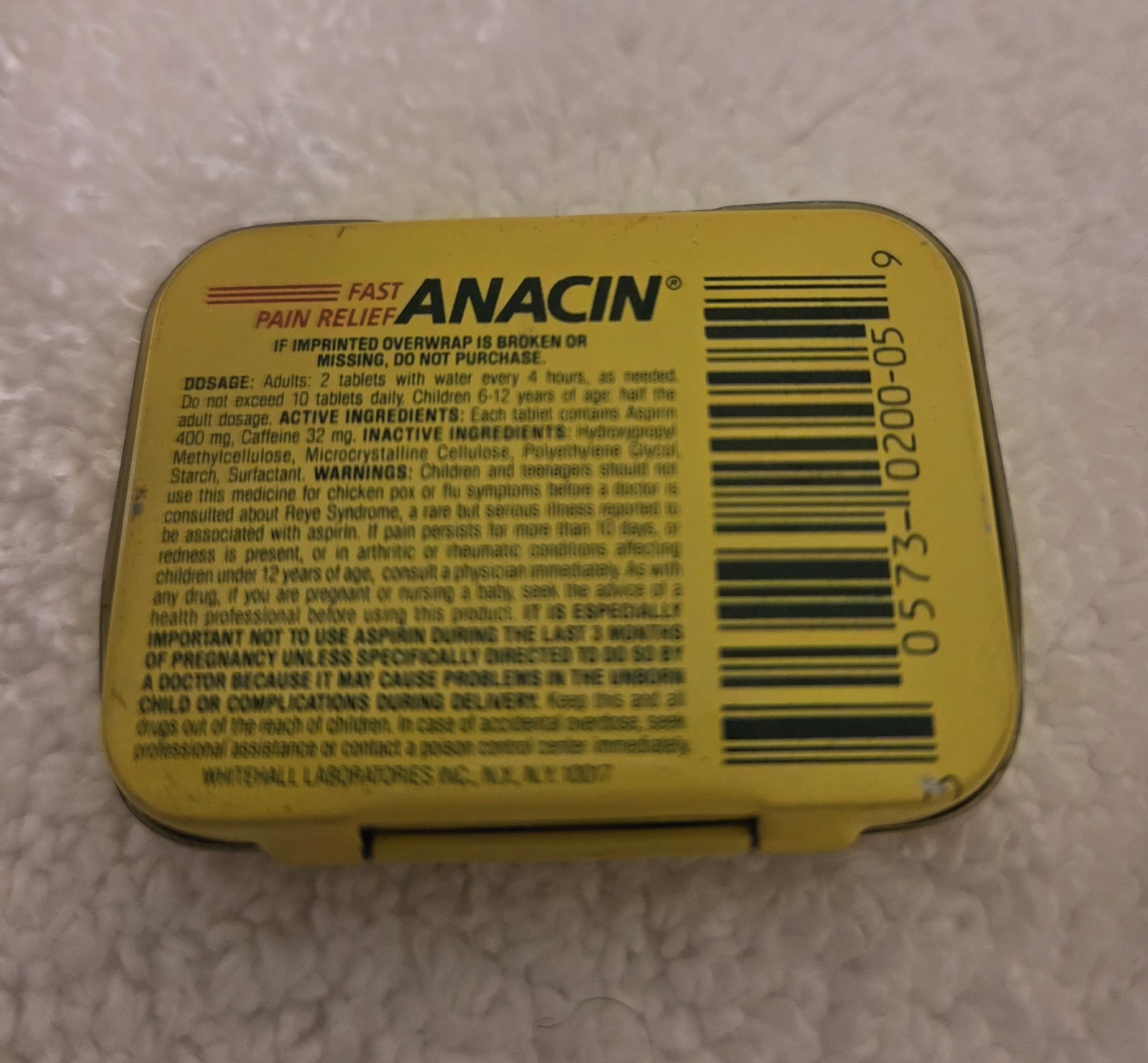 Vintage Aspirin Tin Lot:Yellow Anacin tin & Laymon’s 5¢ Tin World’s Products Co