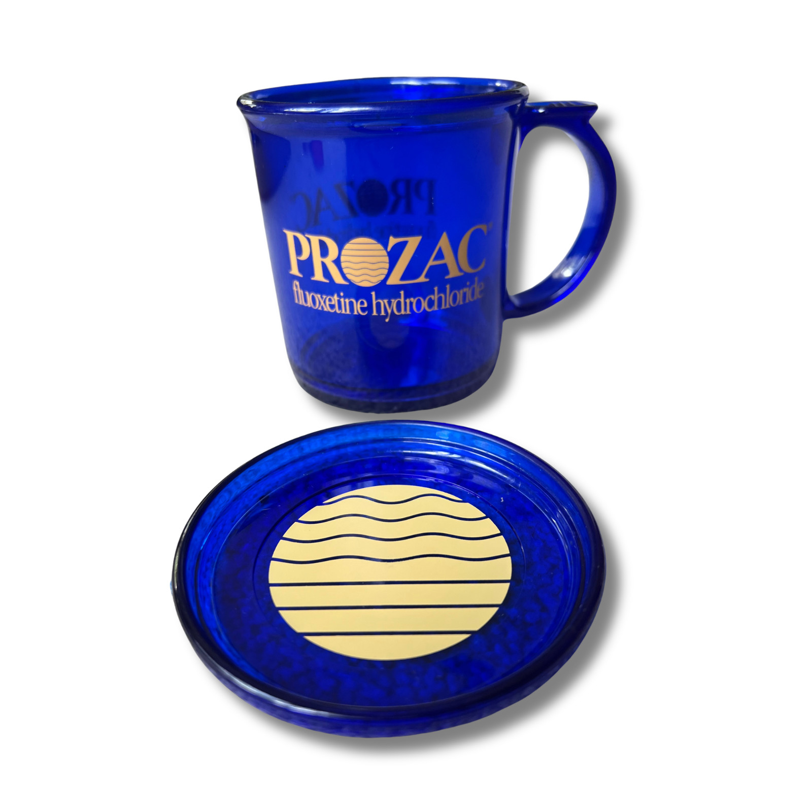 Prozac Pharmaceutical Pharma Drug Rep Promotional Mug – Blue Plastic with Lid