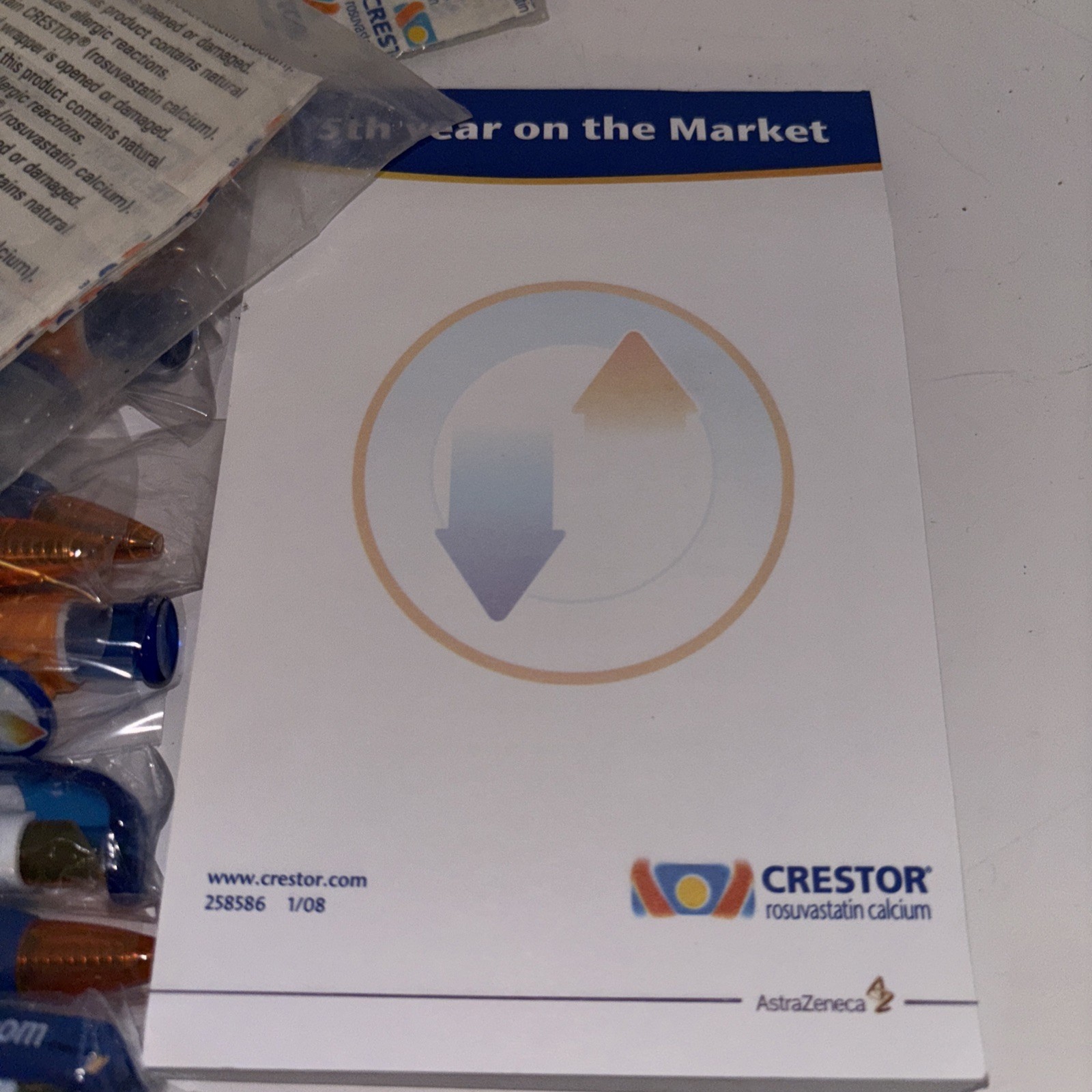 Pharmaceutical Drug Rep Promo Items Crestor 10 Pens, Bandages And Note Pad