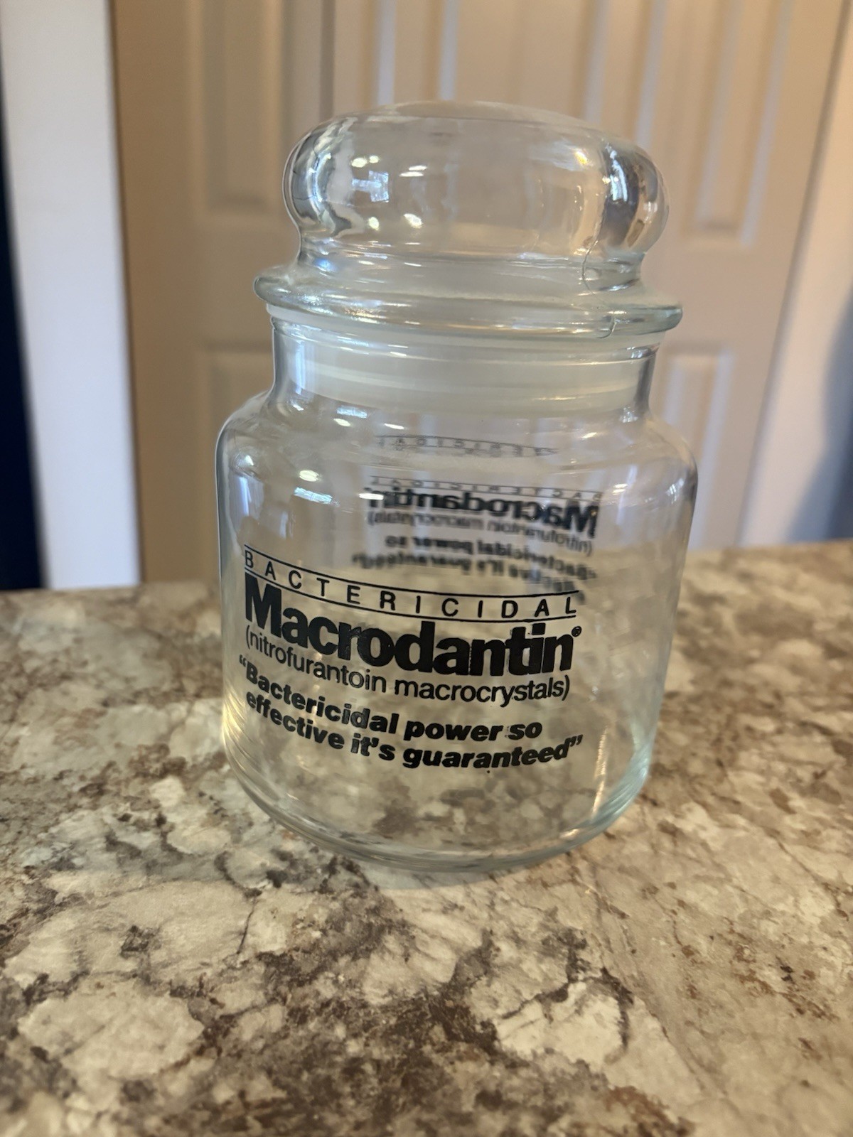 Macrodantin Drug Rep Pharmaceutical Advertising Glass Apothecary Jar W/Lid