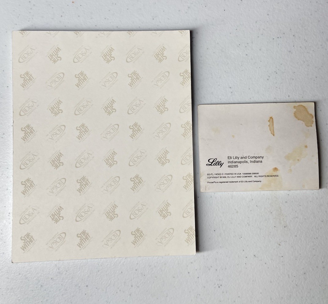 Prozac Pharmaceutical Drug Rep Collectible Notepad Sticky Note 1990s