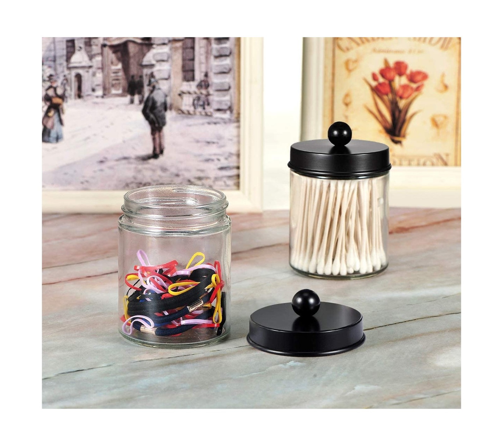 Amolliar 4 Pack Apothecary Jars Bathroom Vanity Storage Organizer S… Fast Ship
