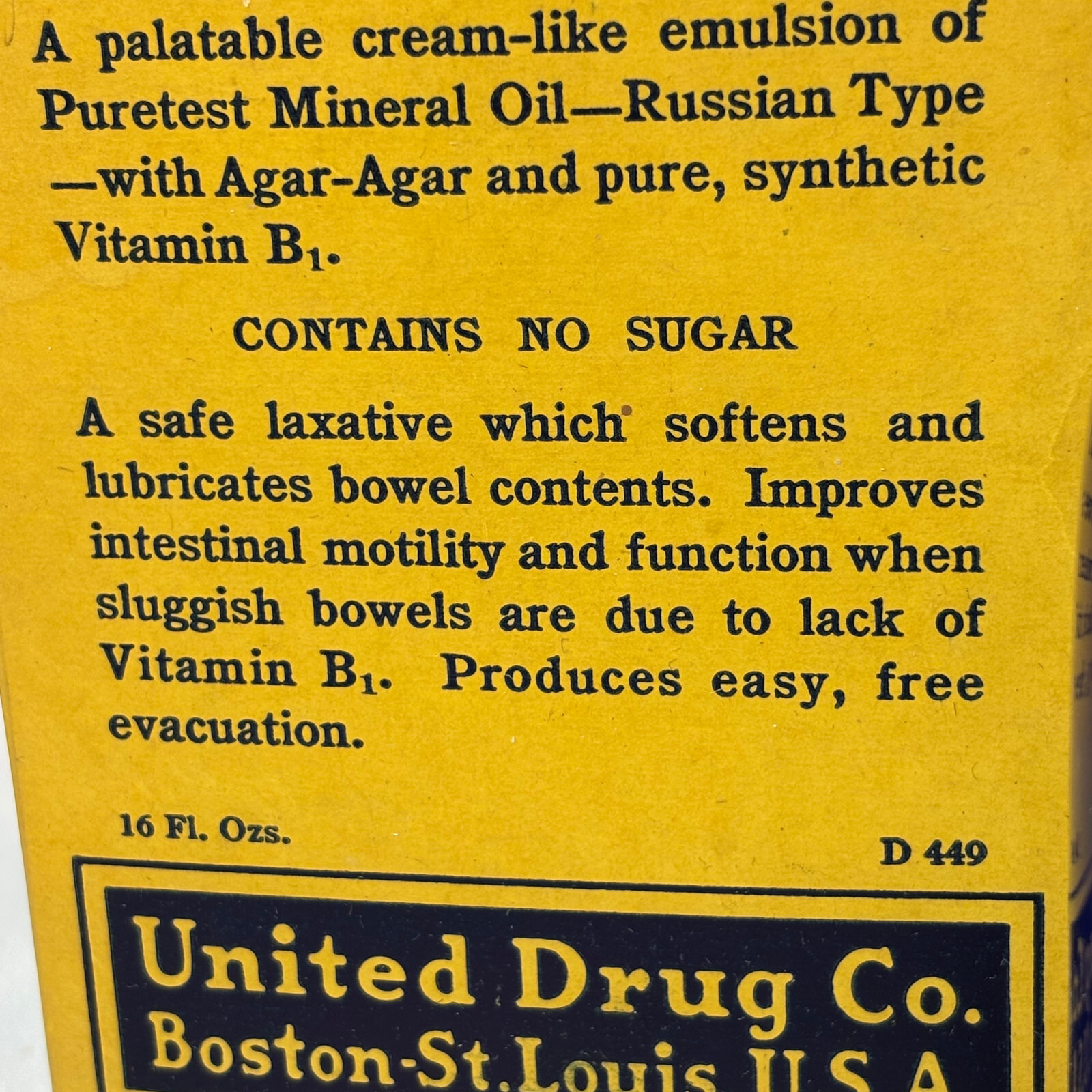 Vtg Agarex W/ Vitamin B1 16oz Cobalt Blue Bottle In Box Rexall Drug Stores