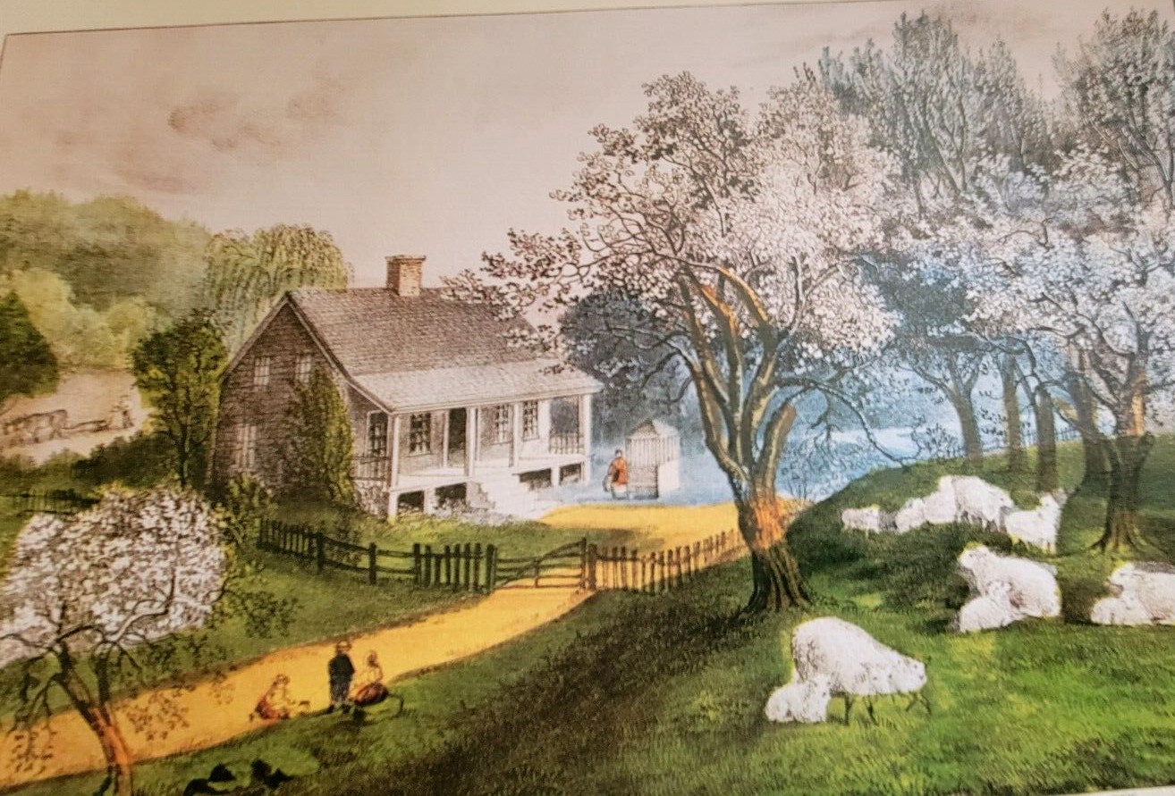 1975 PFIZER ADVERTISEMENT AMERICAN HOMESTEAD SPRING Currier Ives 12×16″ PRINT