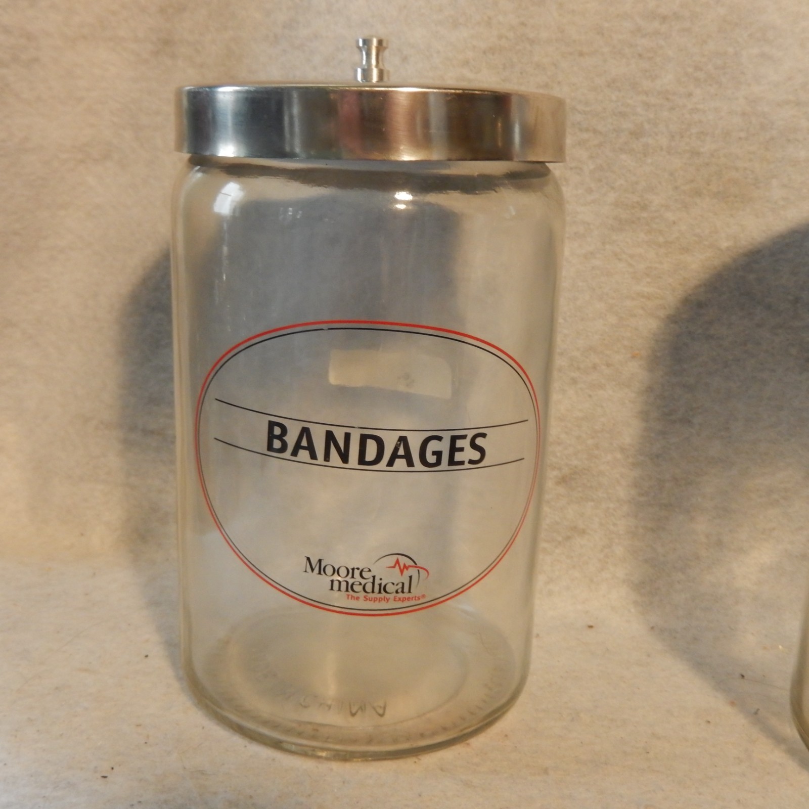 Set 3 Vintage MOORE Medical Supply Glass Jar Apothecary Antique Canisters Gauze