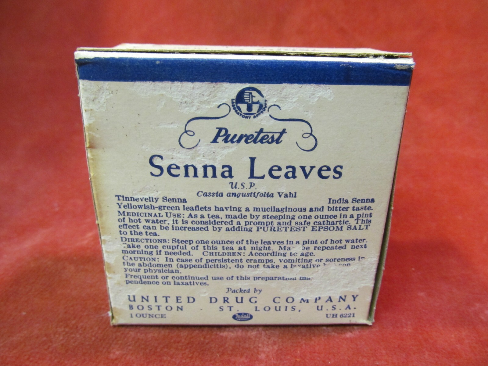 NEW OLD STOCK PURETEST SENNA LEAVES 1 OUCE BOX UNITED DRUG COMPANY