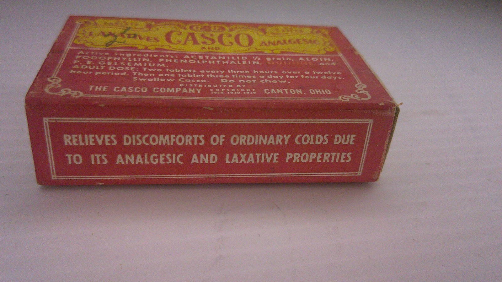 vintage Casco co laxative pills sliding box opener has pills & instructions Z151