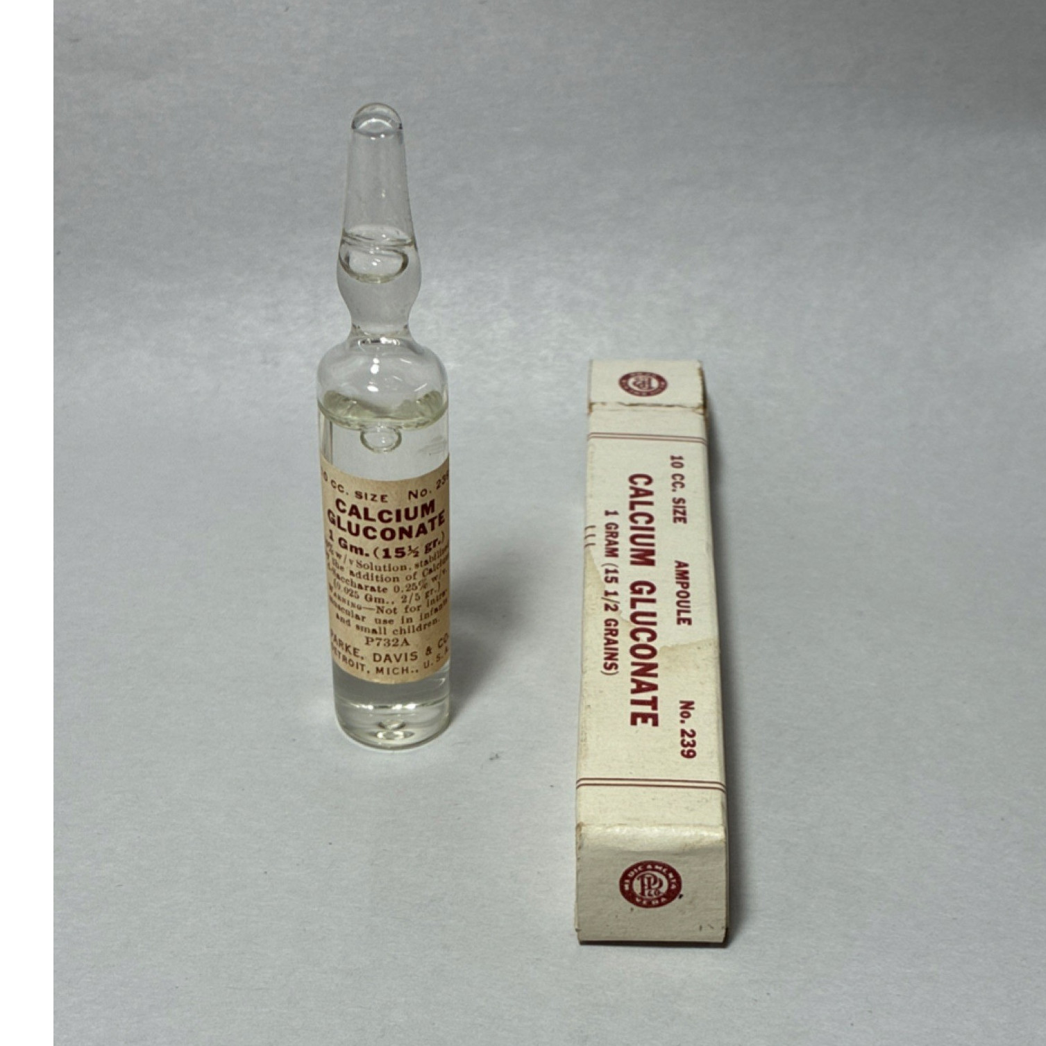 Parke Davis Calcium Gluconate Ampoule 10cc 1g No.239 with Box Detroit MI