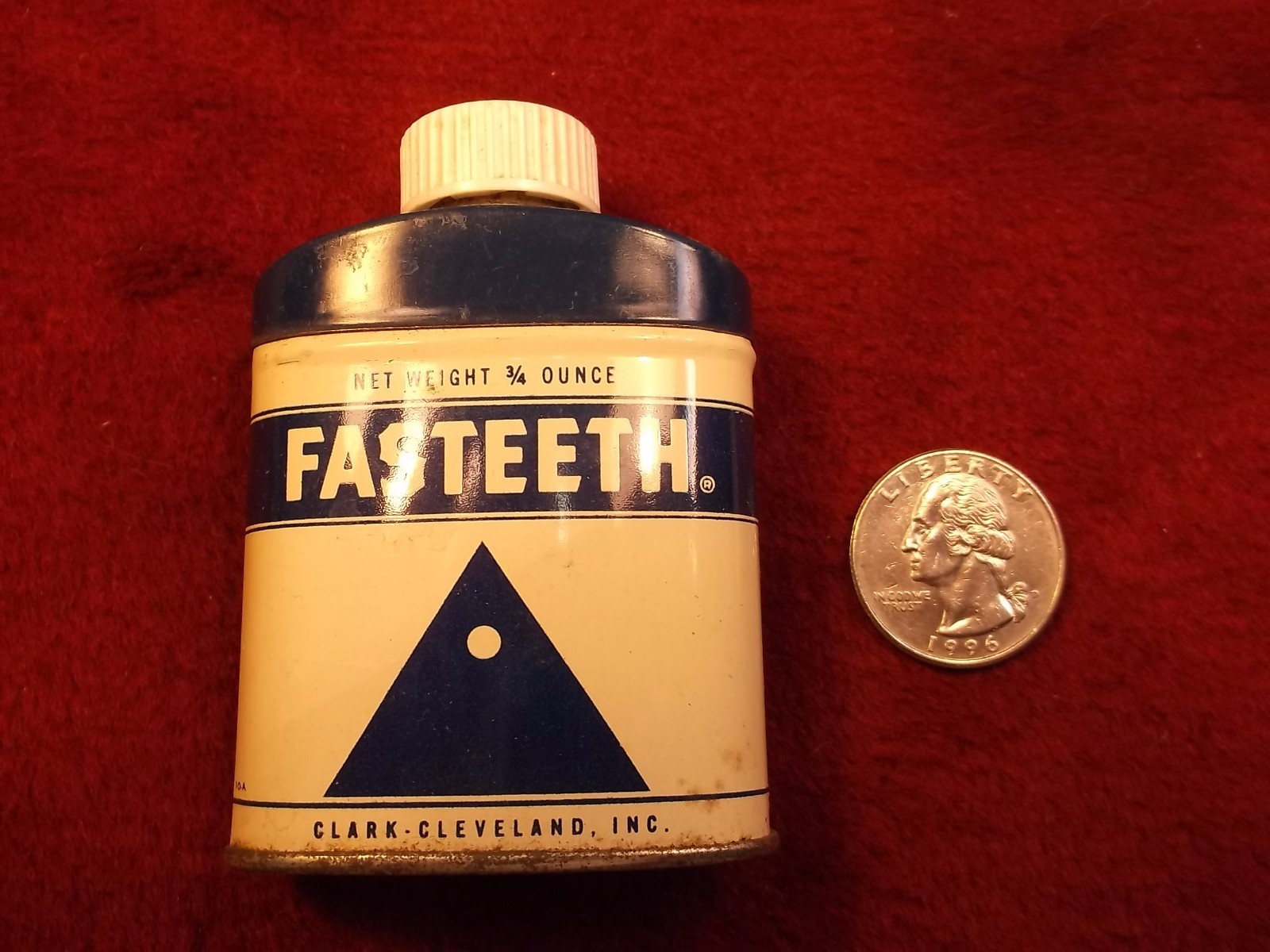 #4 of 4, NEAT OLD VTG ANTIQUE “FASTEETH” ALKALINE DENTURE POWDER TIN, & CONTENTS