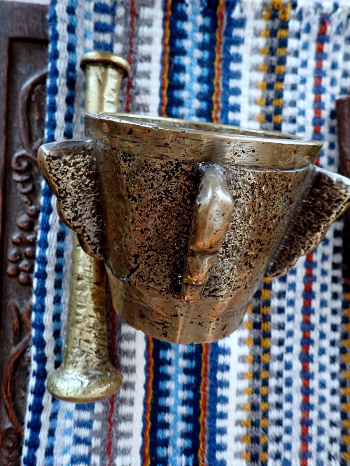 Brass Pestle Mortar Morocco Tuareg Spain Antique 19th Century Cast Brass