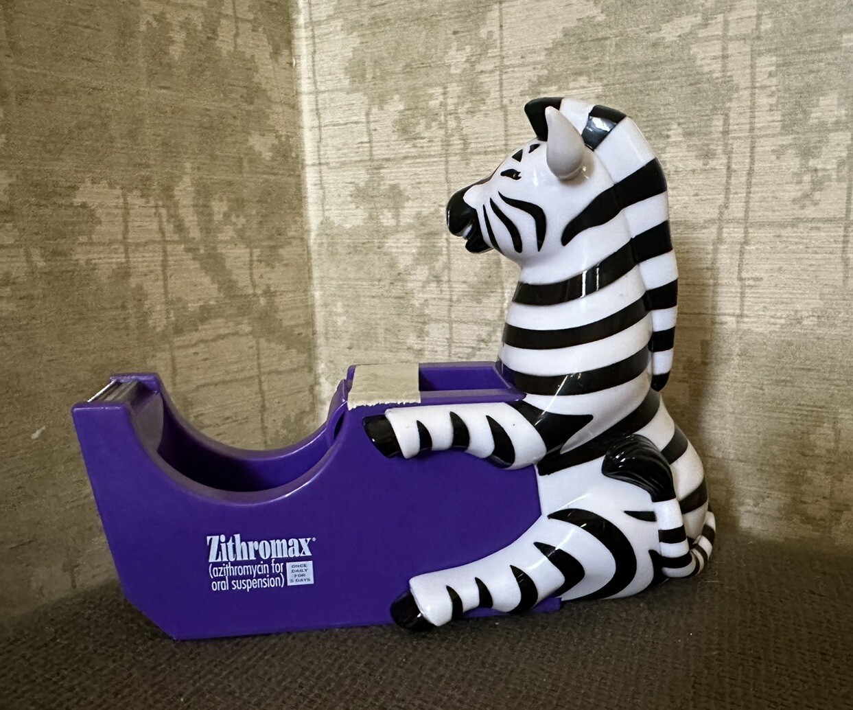 Vintage Pharmaceutical Drug Rep Zithroma Zebra Tape Dispenser Advertisement New