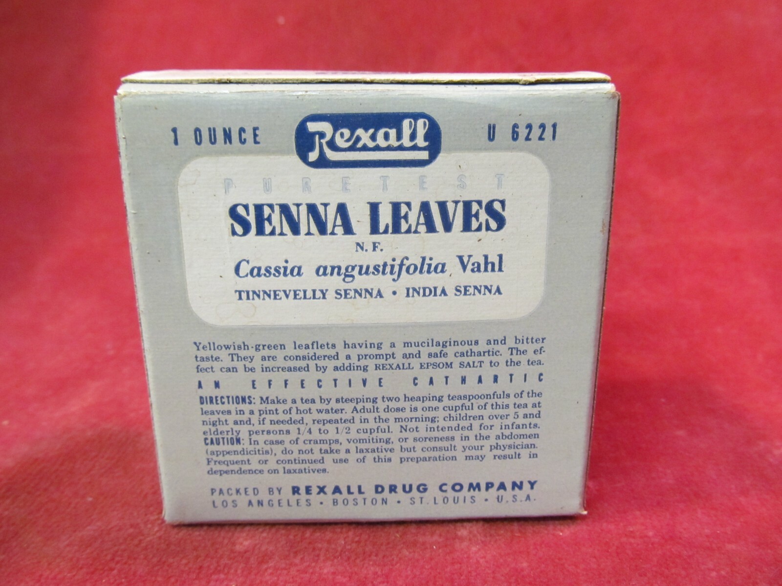 NEW OLD STOCK REXALL DRUG COMPANY SENNA LEAVES 1 OUCE BOX