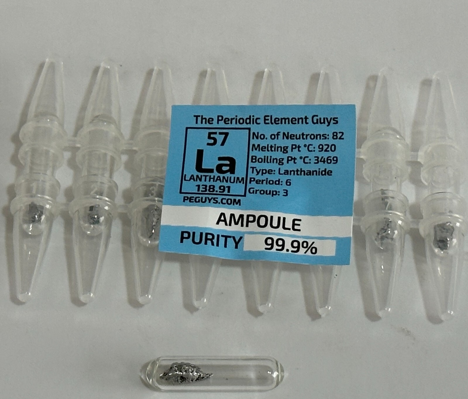 8 x Lanthanum Metal 99.9% un-oxidized Argon Ampoules WHOLESALE Periodic Elements