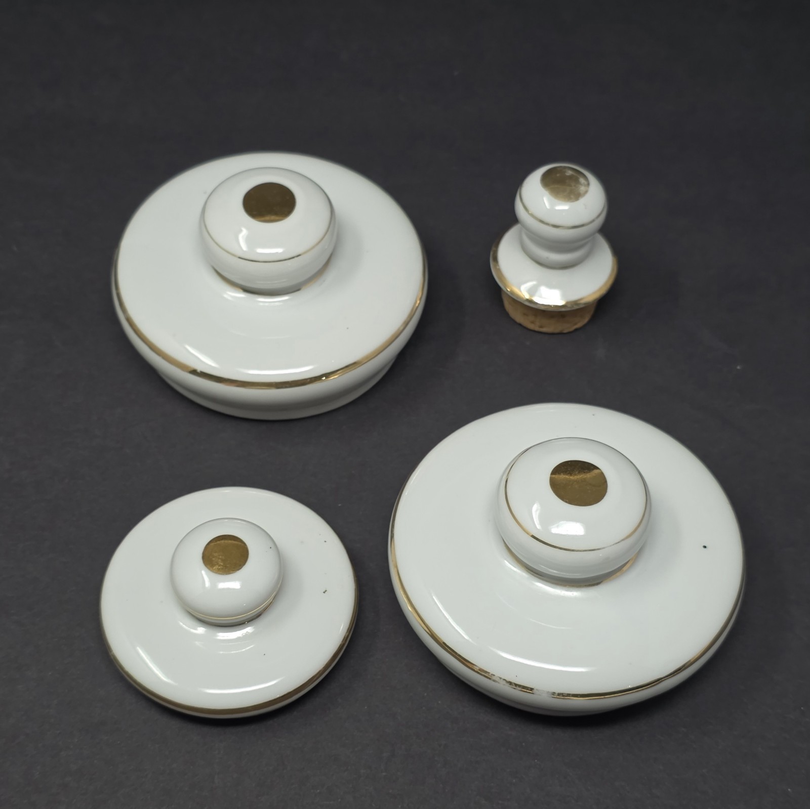 Vintage Porcelain Apothecary Medicine Jar Set Salts Cologne Gauze Perioxide