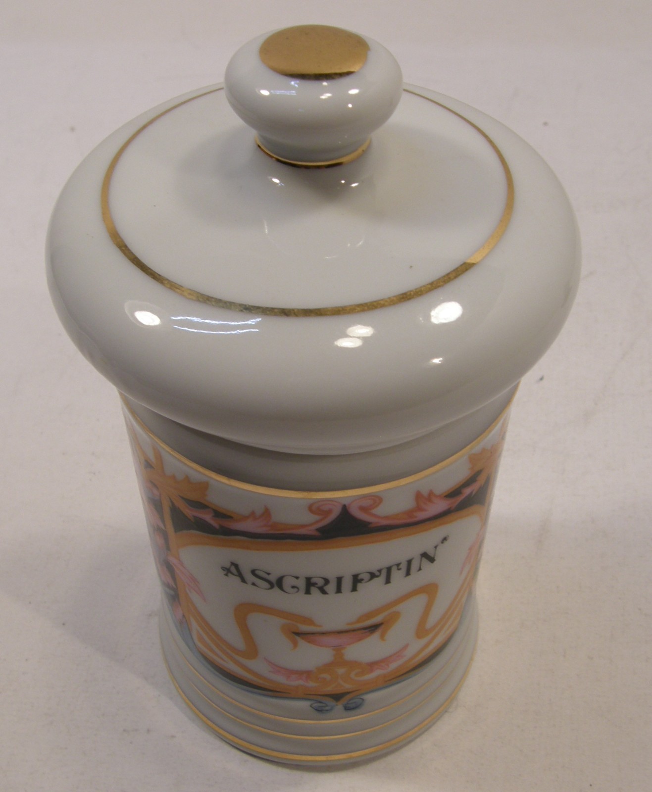 VINTAGE PORCELAIN ASCRIPTIN APOTHECARY PHARMACY JAR W/LID DRUG REP PHARMA