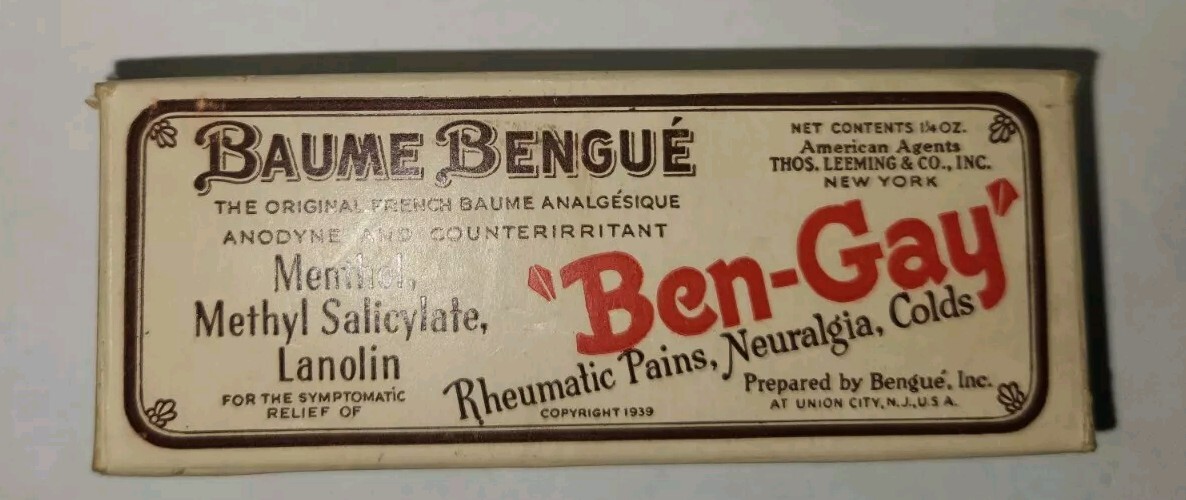 Vintage Baume Bengue “Ben-Gay” Tube in Original Box With Paperwork 1930s
