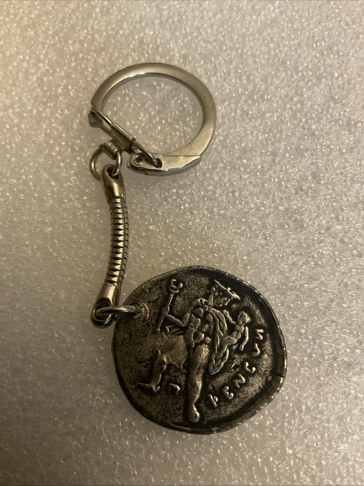 vintage TINACTIN pharmaceutical Keychain token ornate old coin metal