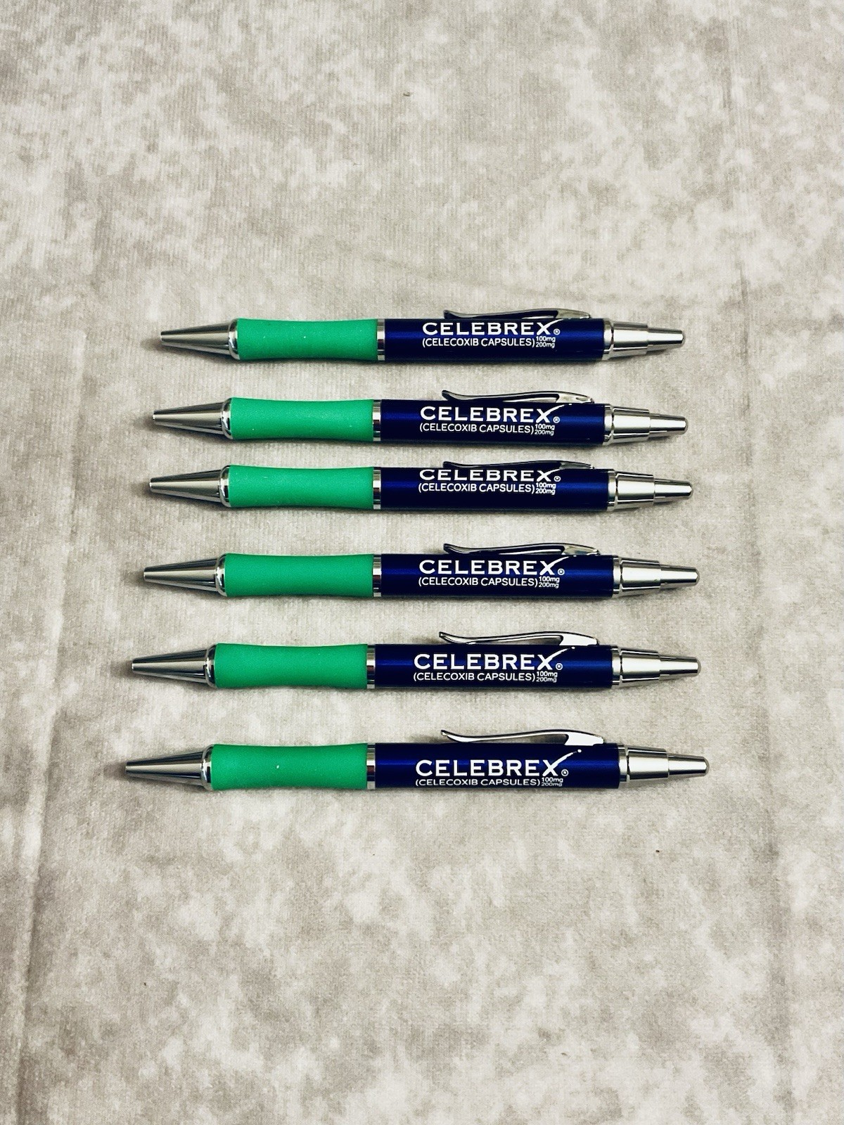 CELEBREX PHARMACEUTICAL REP PENS METAL BLUE GREEN GRIPS CHROME CLIP LOT OF 6