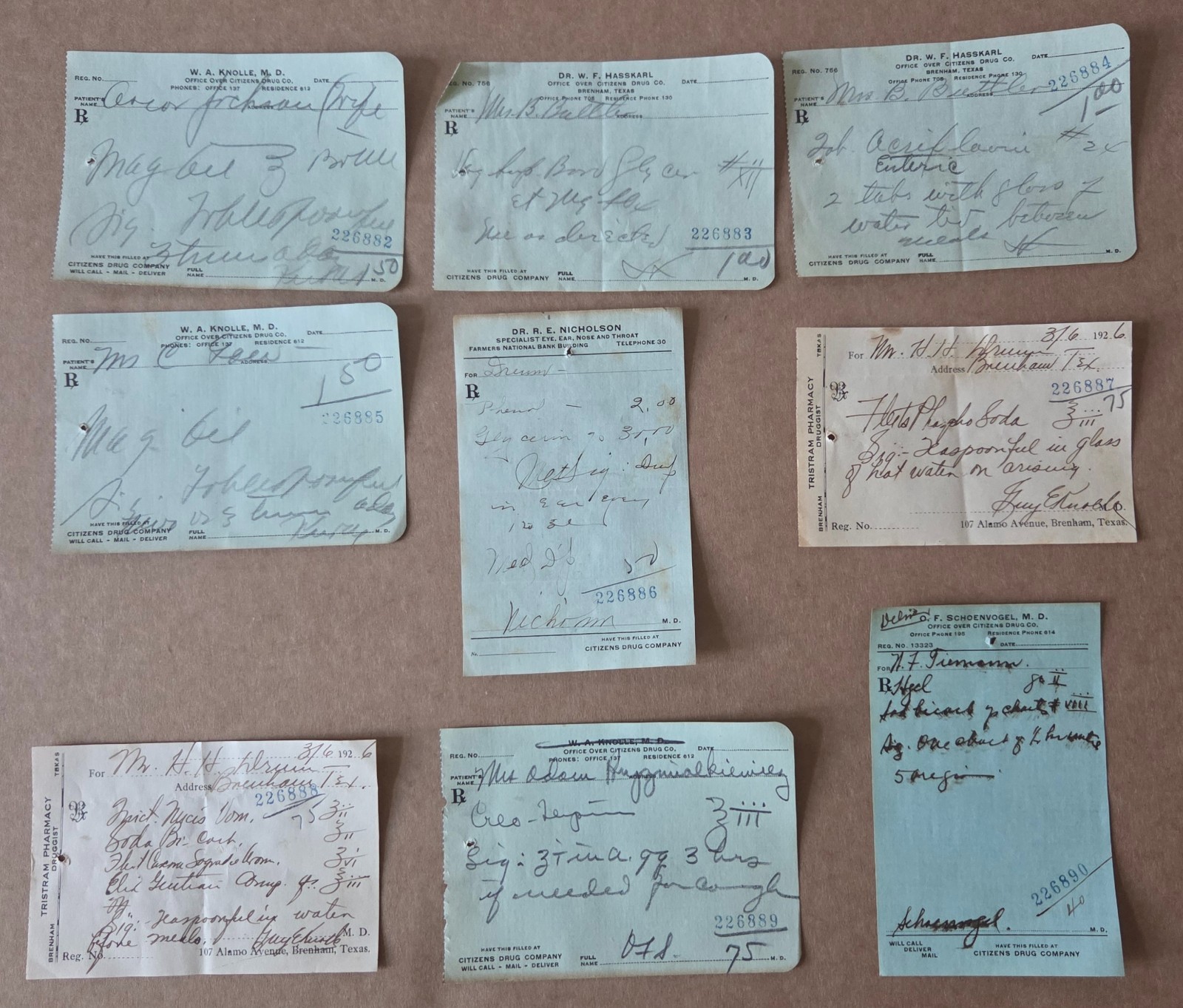 File box & 100 antique prescriptions (1926) – HEROIN, PAREGORIC, BROMIDE