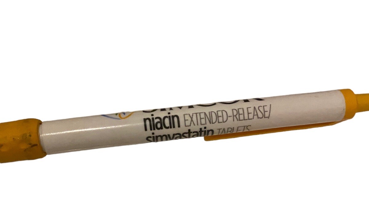 Simcor Writing Pen Drug Rep Pharmaceutical Rubber Grip White Yellow Promo