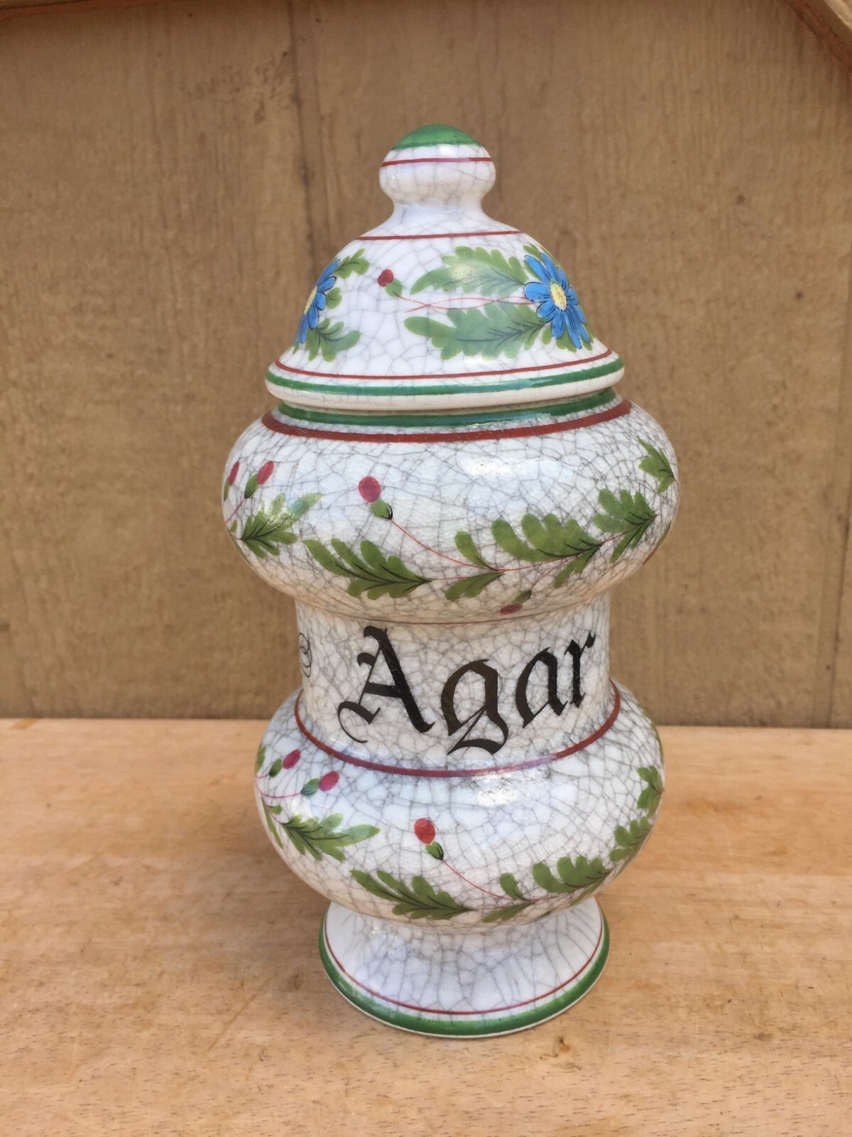 Vintage Pharmacy Apothecary Jar Itnao Agar Crackle Glaze Japan 9″ Hand Painted