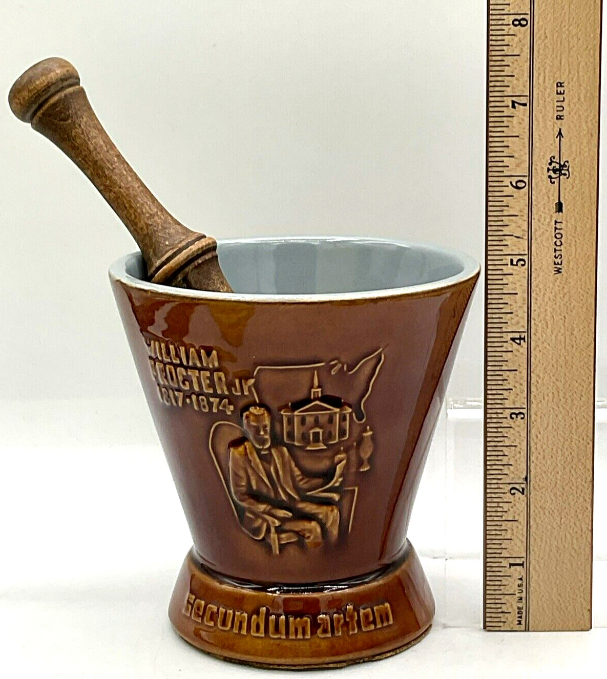 Secundum Artem Schering McCoy Ceramic Mortar & Wooden Coricidin Pestle Rx