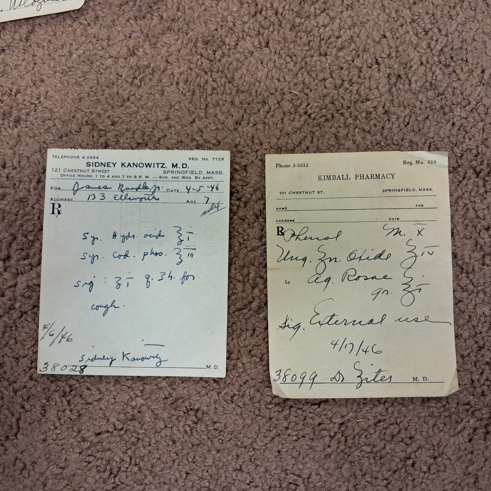 Qty 18 Pharmacy Scripts From 1946 Springfield Mass