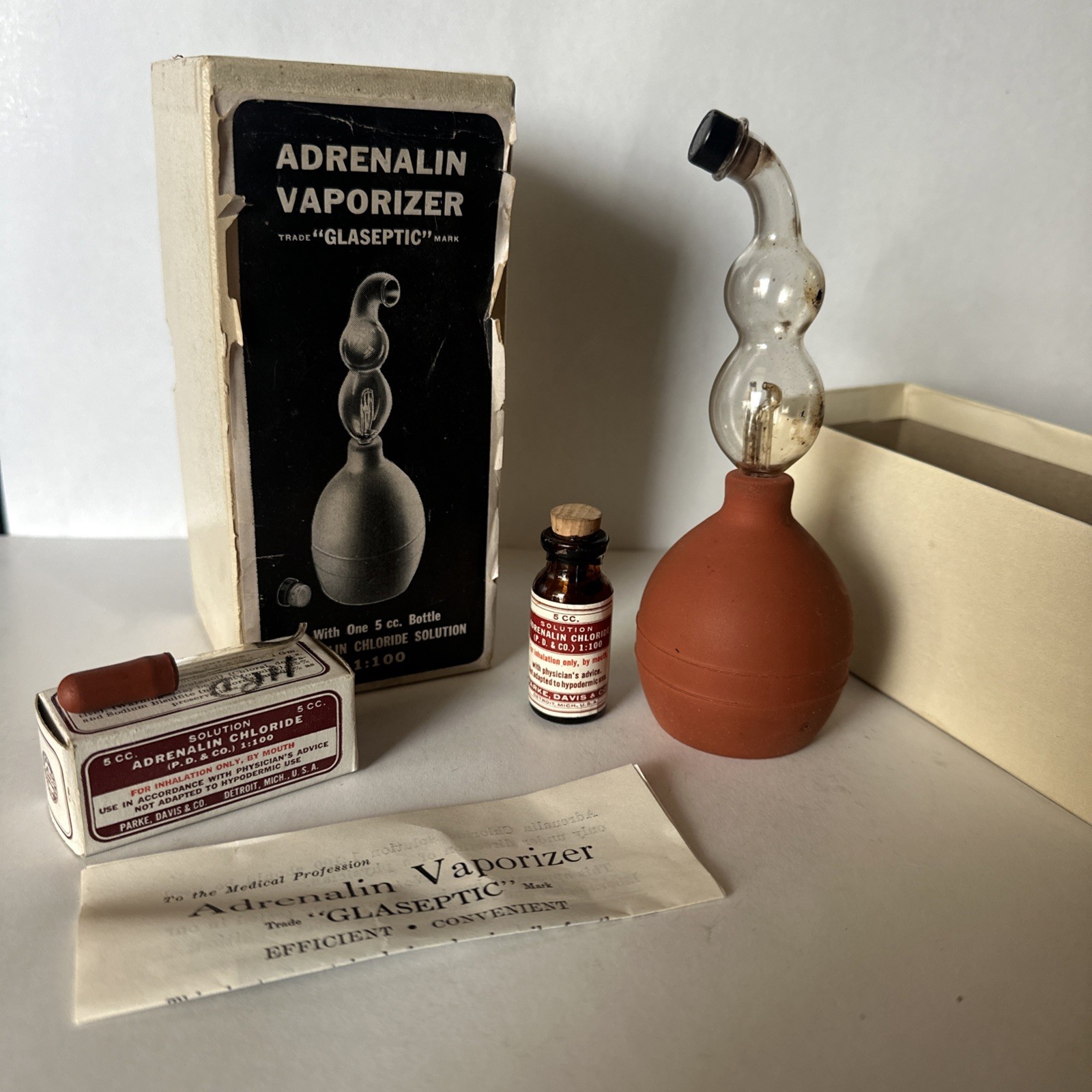 Antique Adrenalin Vaporizer Set Glaseptic Parke Davis & Co Detroit MI Complete