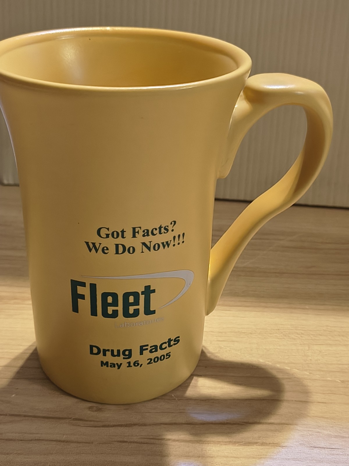 Fleet Laboratory Advertising Mug Coffee Cup Yellow 2005 Drug Facts