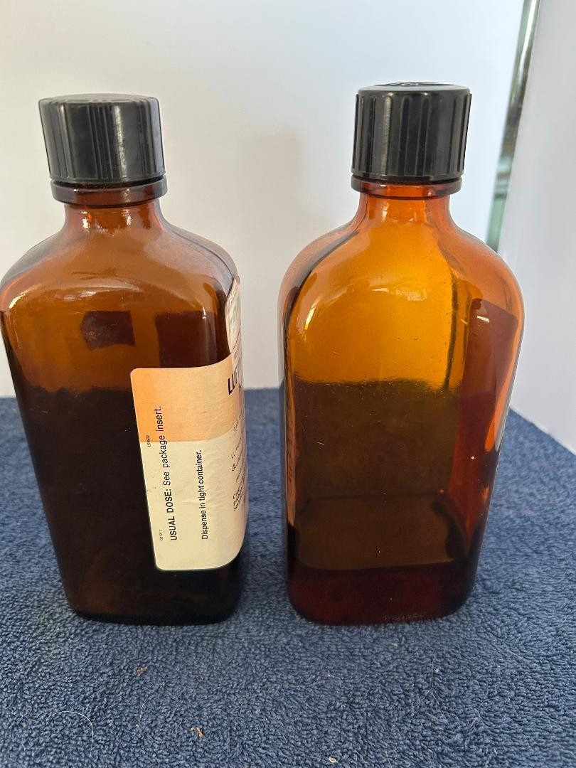 Vintage Parke Davis Colchicum Seed POISON bottle and Lufyllin-GG Elixir EMPTY