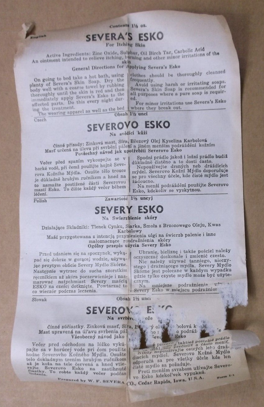 1930’s-40’s ESKO SOOTHING Skin Lotion BOX & TUBE ~ W.F Severa, CEDAR RAPIDS, IA.
