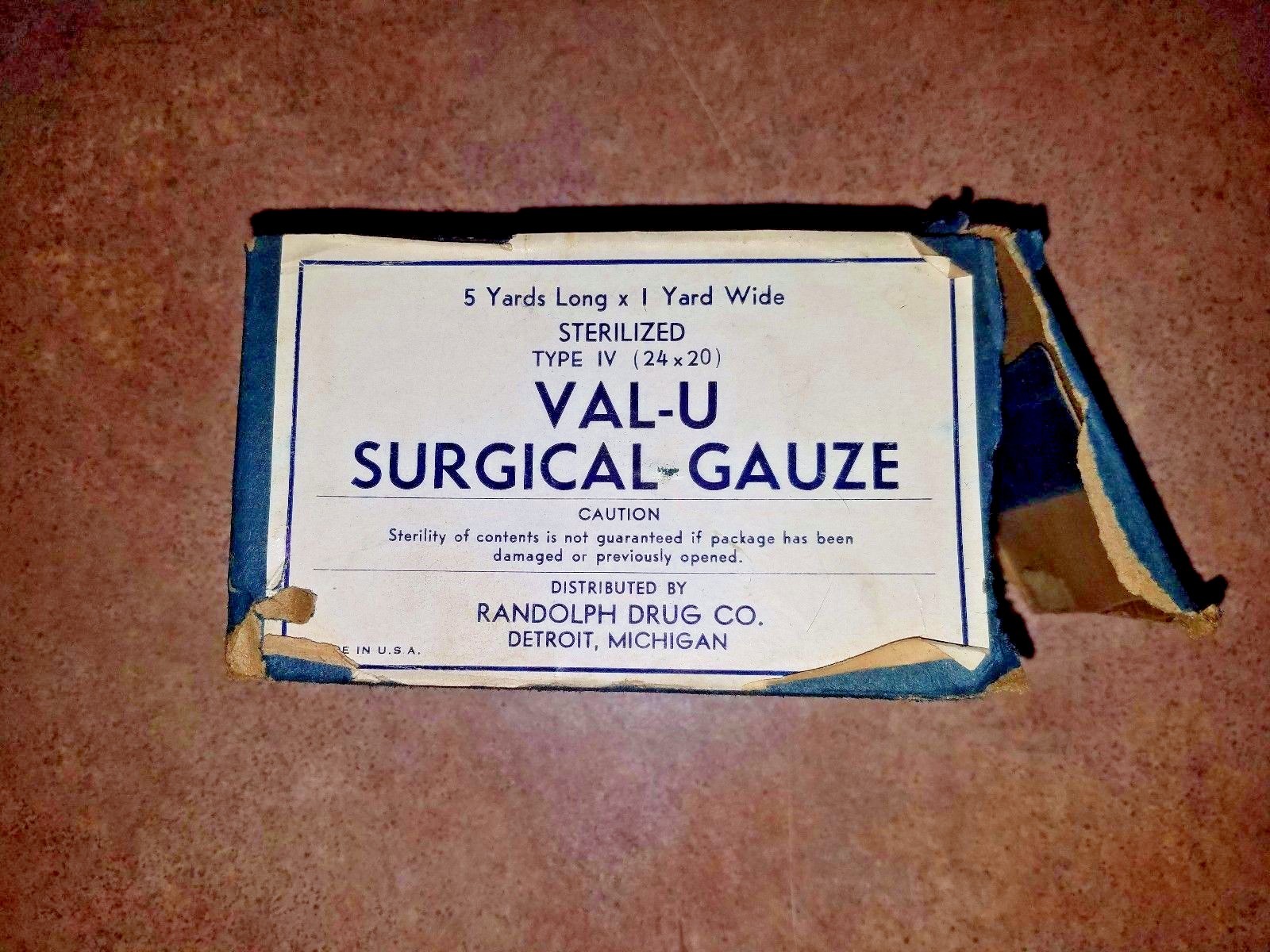 OLD DETROIT SURGICAL GAUZE VAL-U RANDOLPH DRUG CO. DETROIT MI. NEW OLD STOCK