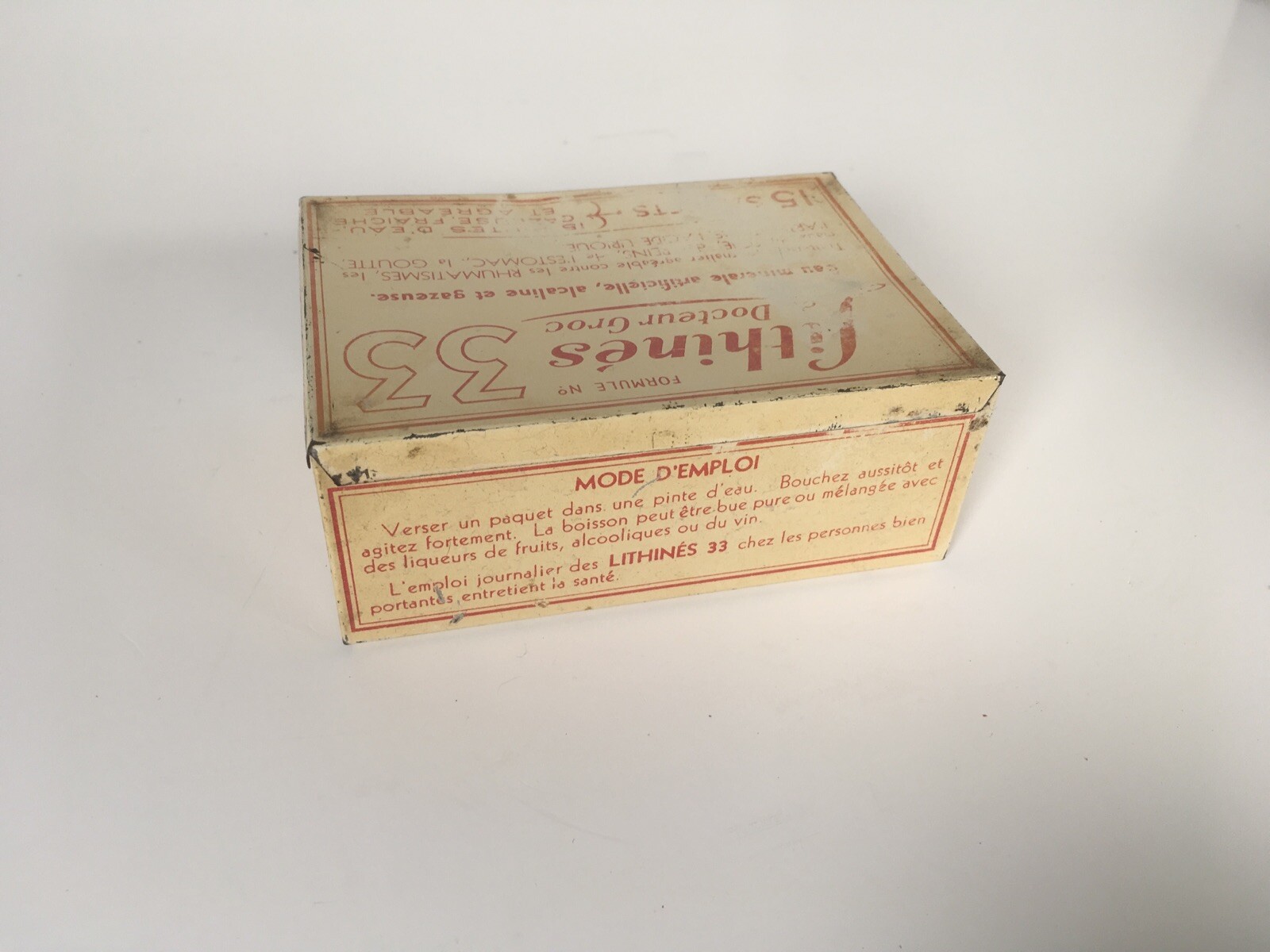 Vintage LITHINES Groc Formule No. 33 – Vintage Medicinal Water Empty Tin