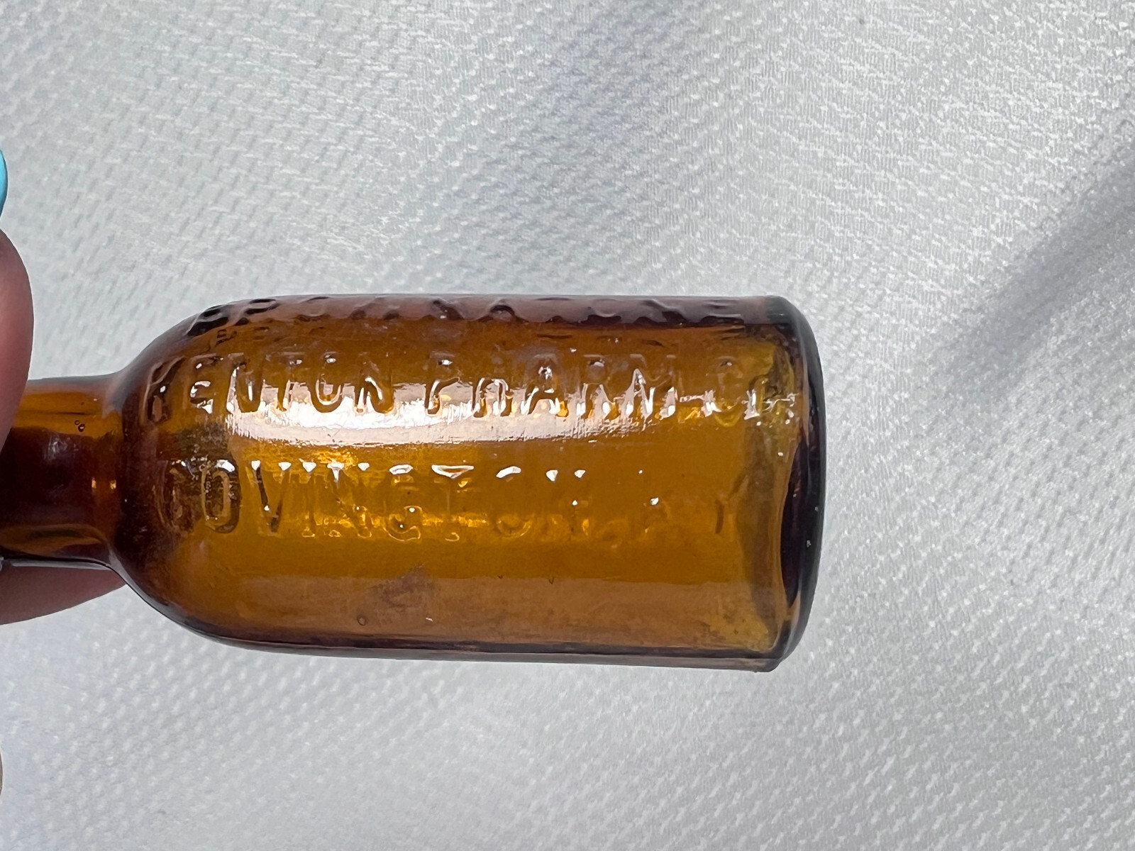 Vtg Blue Brown & Clear Drug Store Pharmaceutical Mini Decorator Lot Of 4 Bottles