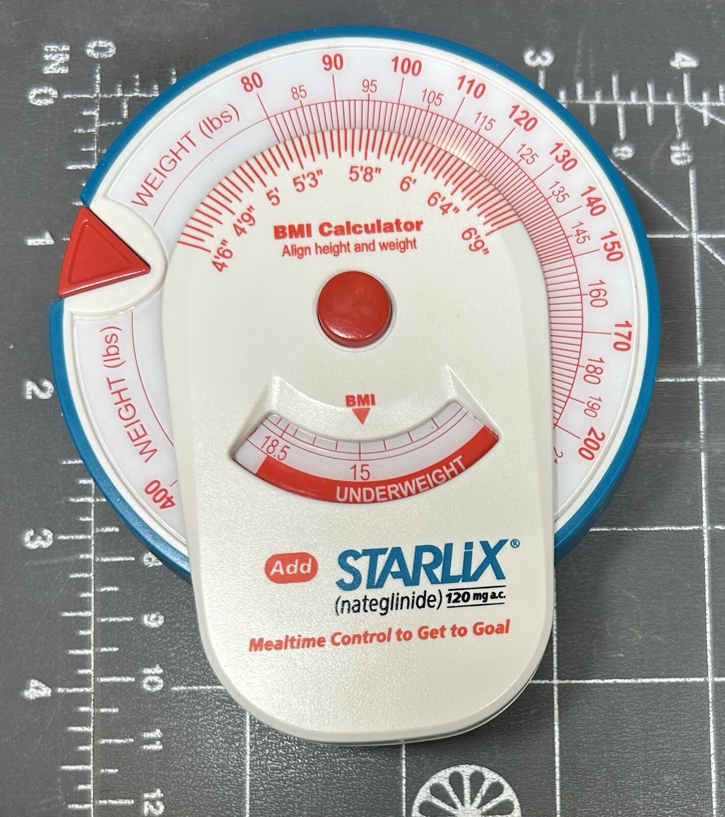 Starlix Nateglinide Novartis Body BMI Tape Measure Calculator Pharma Drug Promo