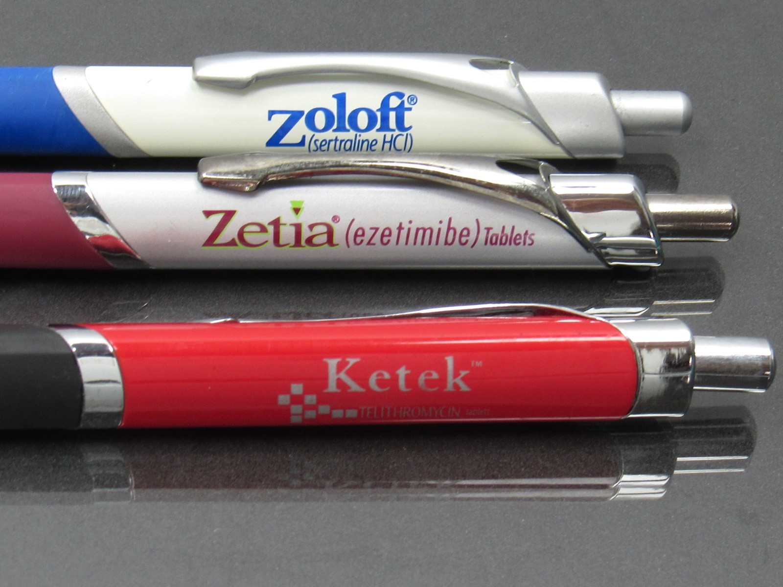 Ketek Zetia Zoloft Metal Triangular PENS Drug Rep Pharmaceutical Promo Lot of 3
