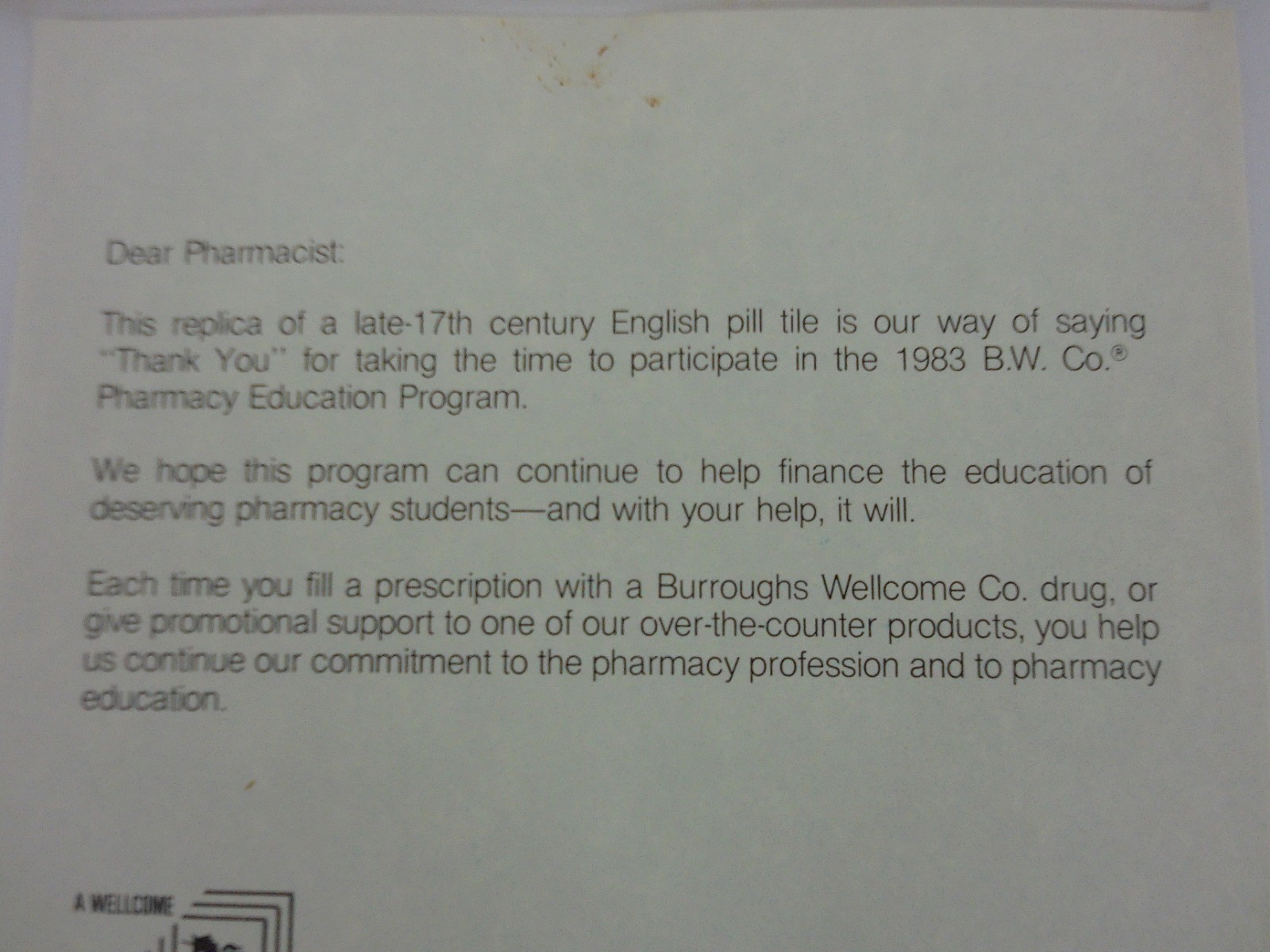 1986 Burroughs Wellcome Delft Holland Pharmacy Ceramic Pill Tile Diagnosis #17