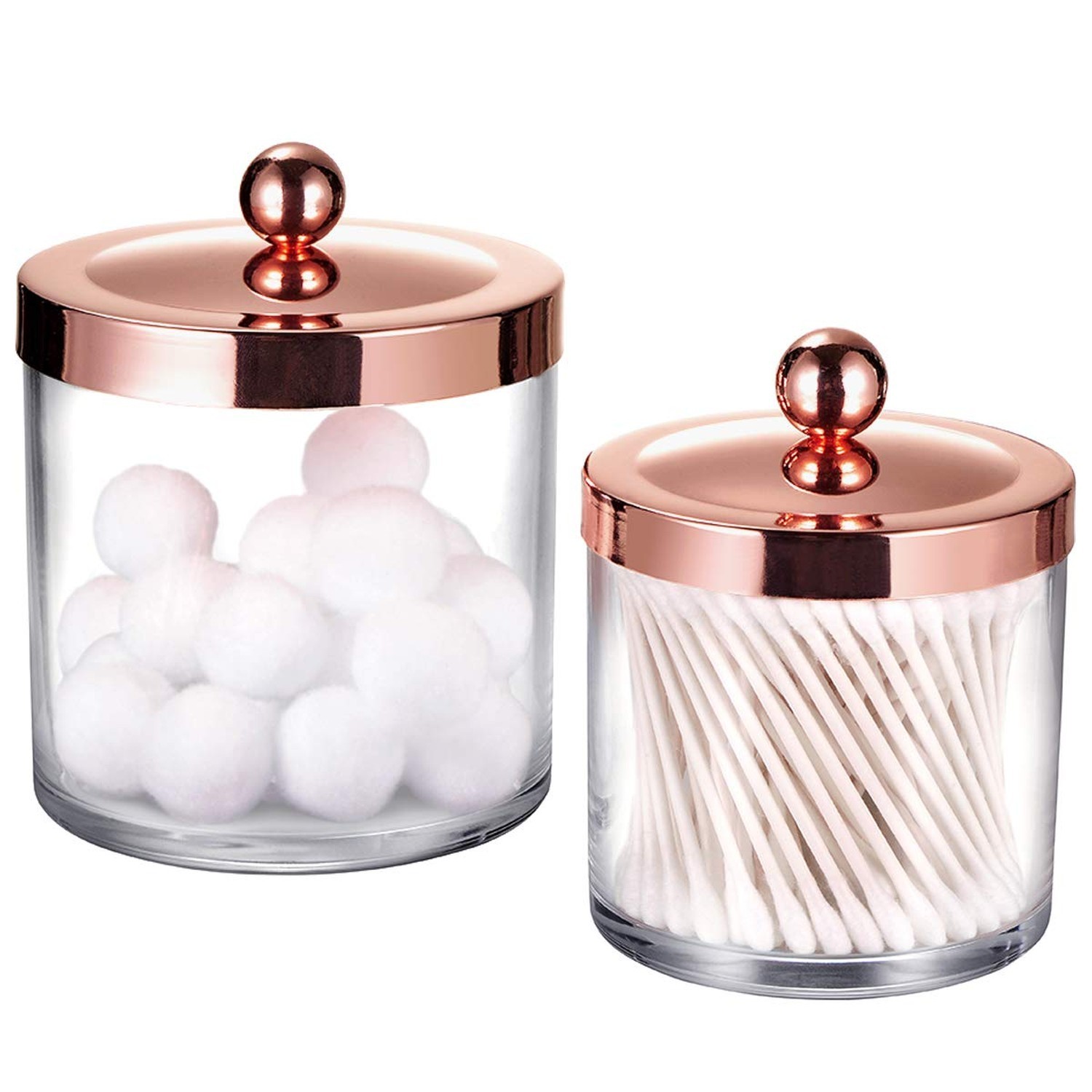 SheeChung 2-Pack Plastic Apothecary Jars with Rose Gold Metal Lids – 25oz & 1…