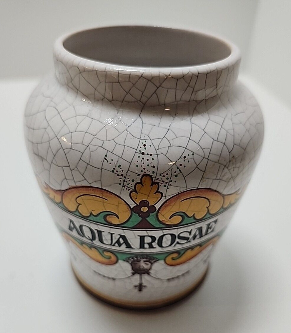 Aqua Rosae Apothecary Jar Western Germany Rose Water Lid Crackled Rare Vanity