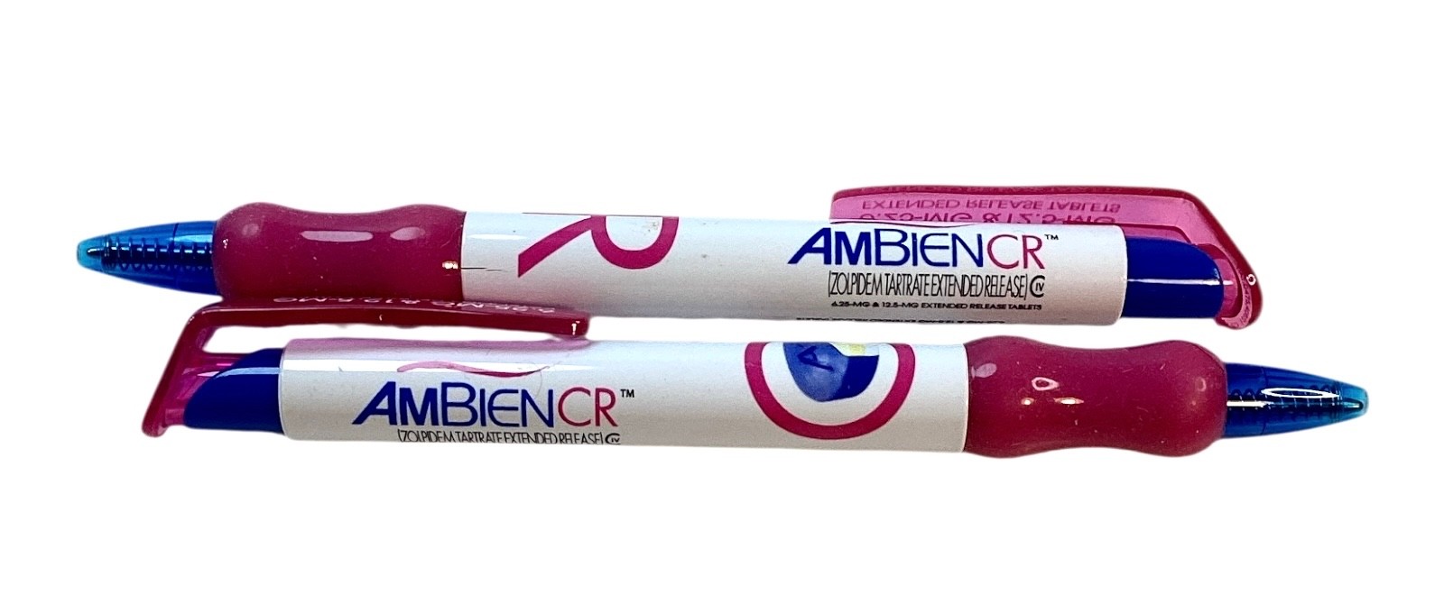 2 Pharmaceutical drug sales rep Ambien CR pink promotional pens rubber grip