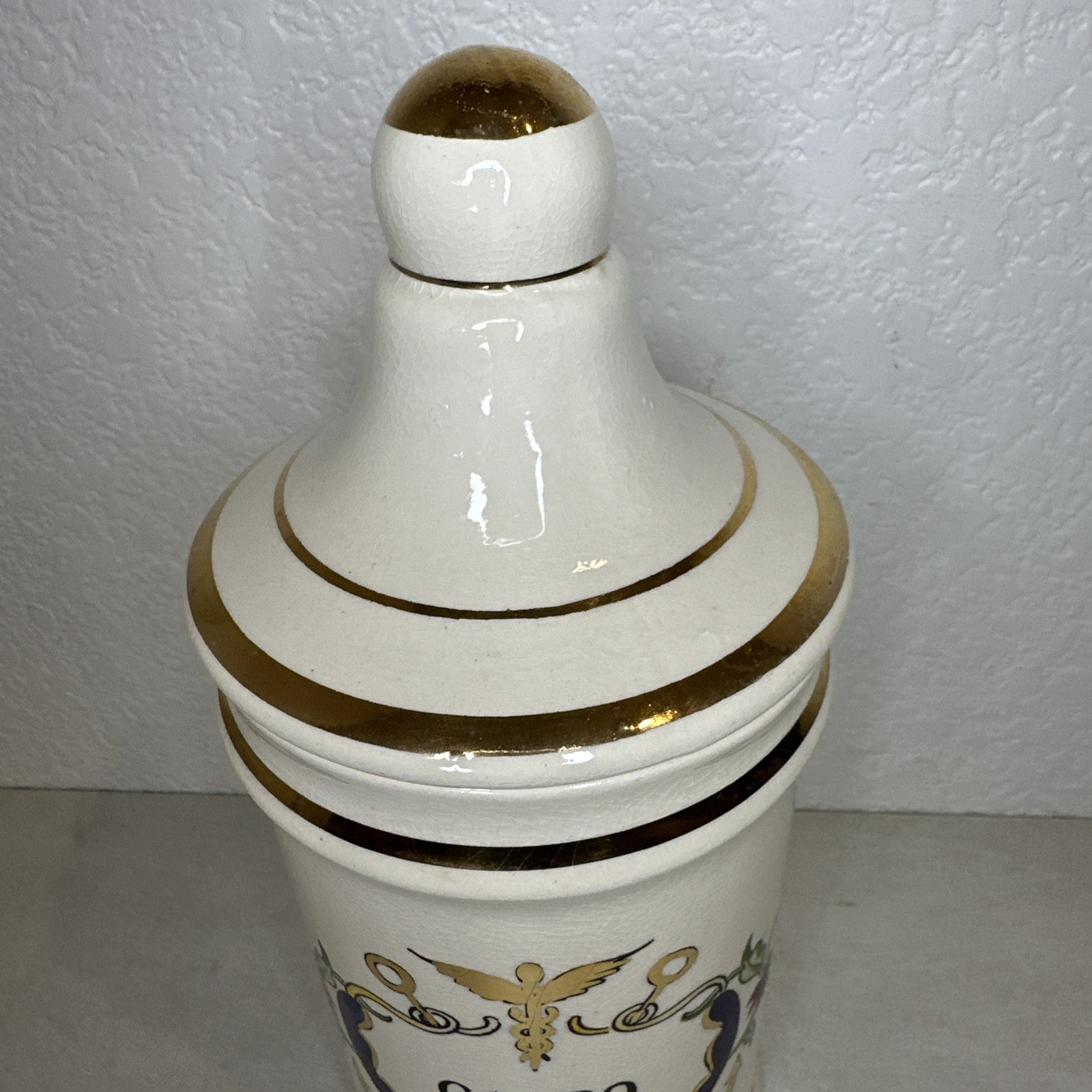 Vintage Jeanne Robinette Ceramics~Carbo Ligni Apothecary Jar, Rexall Drug Store