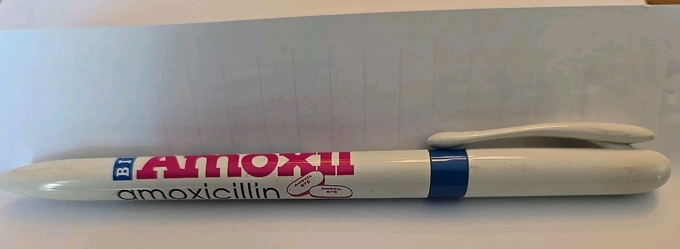 Amoxil Plastic Pen Drug Rep Pharmaceutical Promo Medical Advertising Rare WRITES