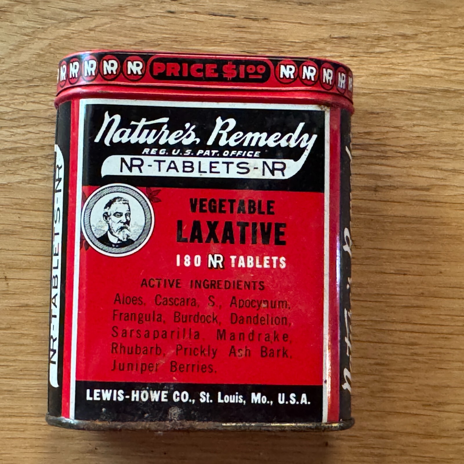 Vintage Nature’s Remedy NR-Tablets Metal Box with Lid, Pharmacy Tin, Circa 1930