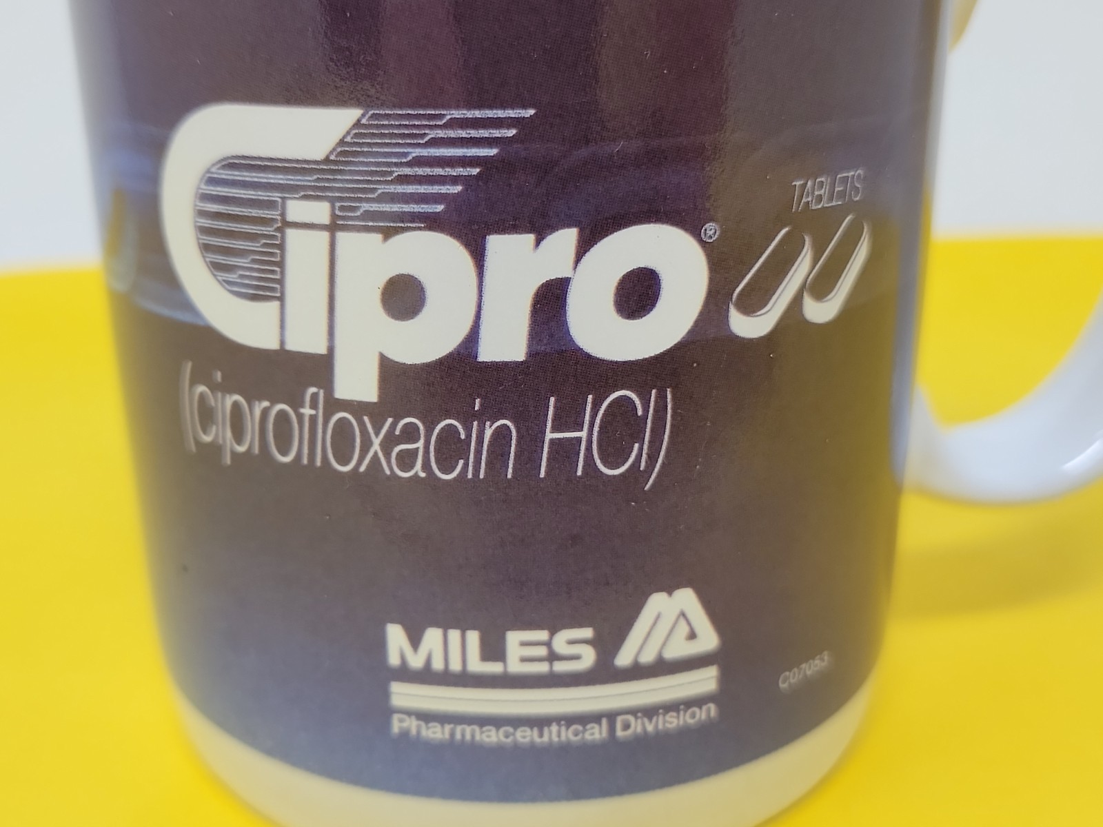 Vintage CIPRO Miles Pharmaceutical Drug Ceramic Mug Advertising RX Promo RARE