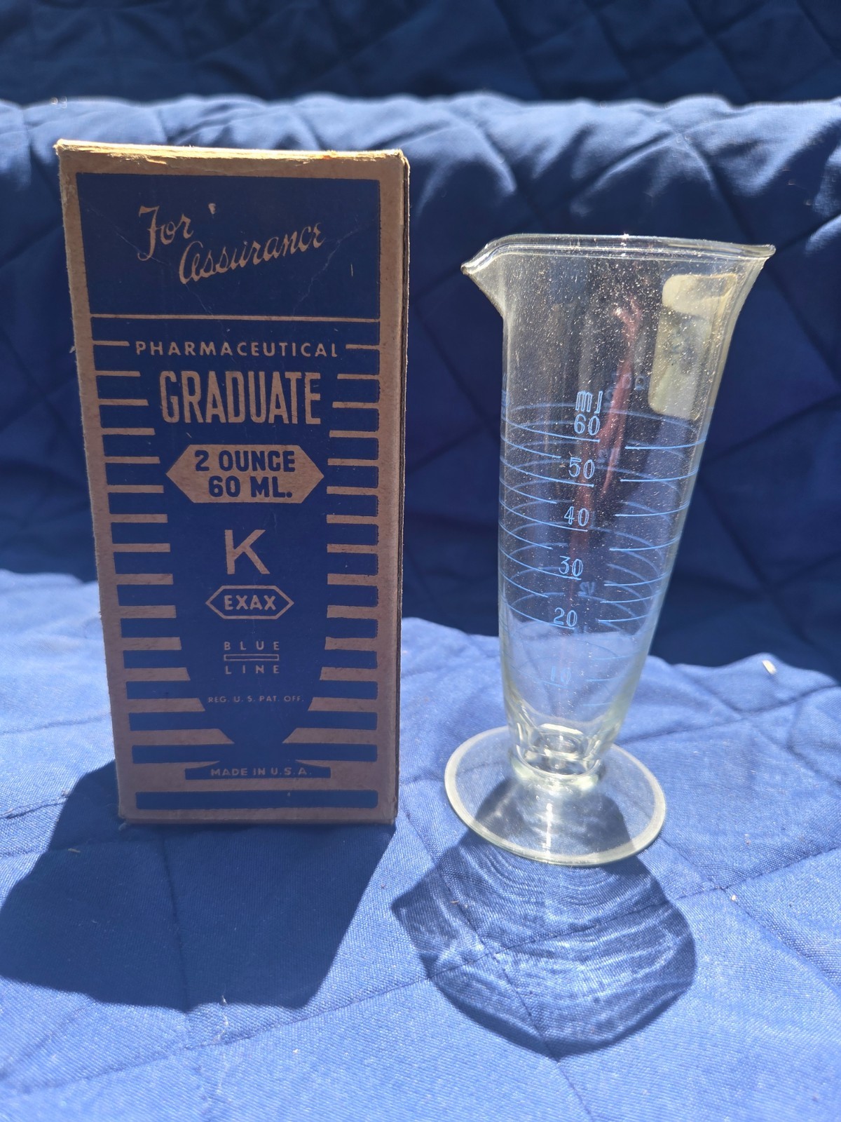 Vintage Exax Kimble Pharmaceutical 2 Ounce Graduate Cone Shape W/ Box