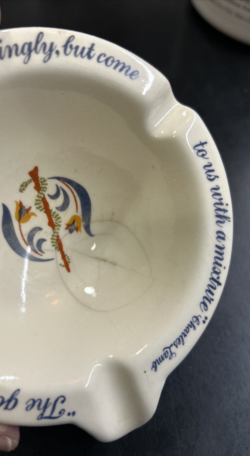 Vintage Merck Sharp Dohme Mortar Pharmacy Ashtray with Charles Lamb Quote