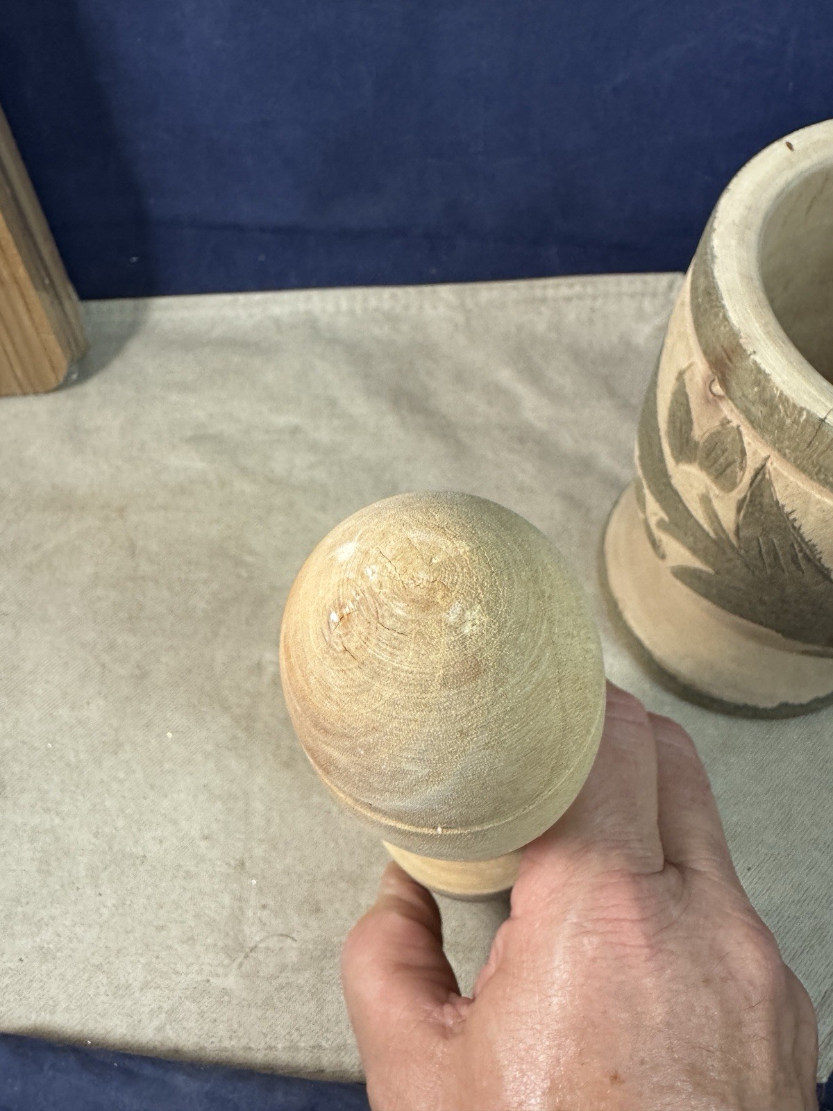 Hand Carved/Painted Wood Mortar And Pestle Apothecary Grinder 6.5″ and 8” Tall