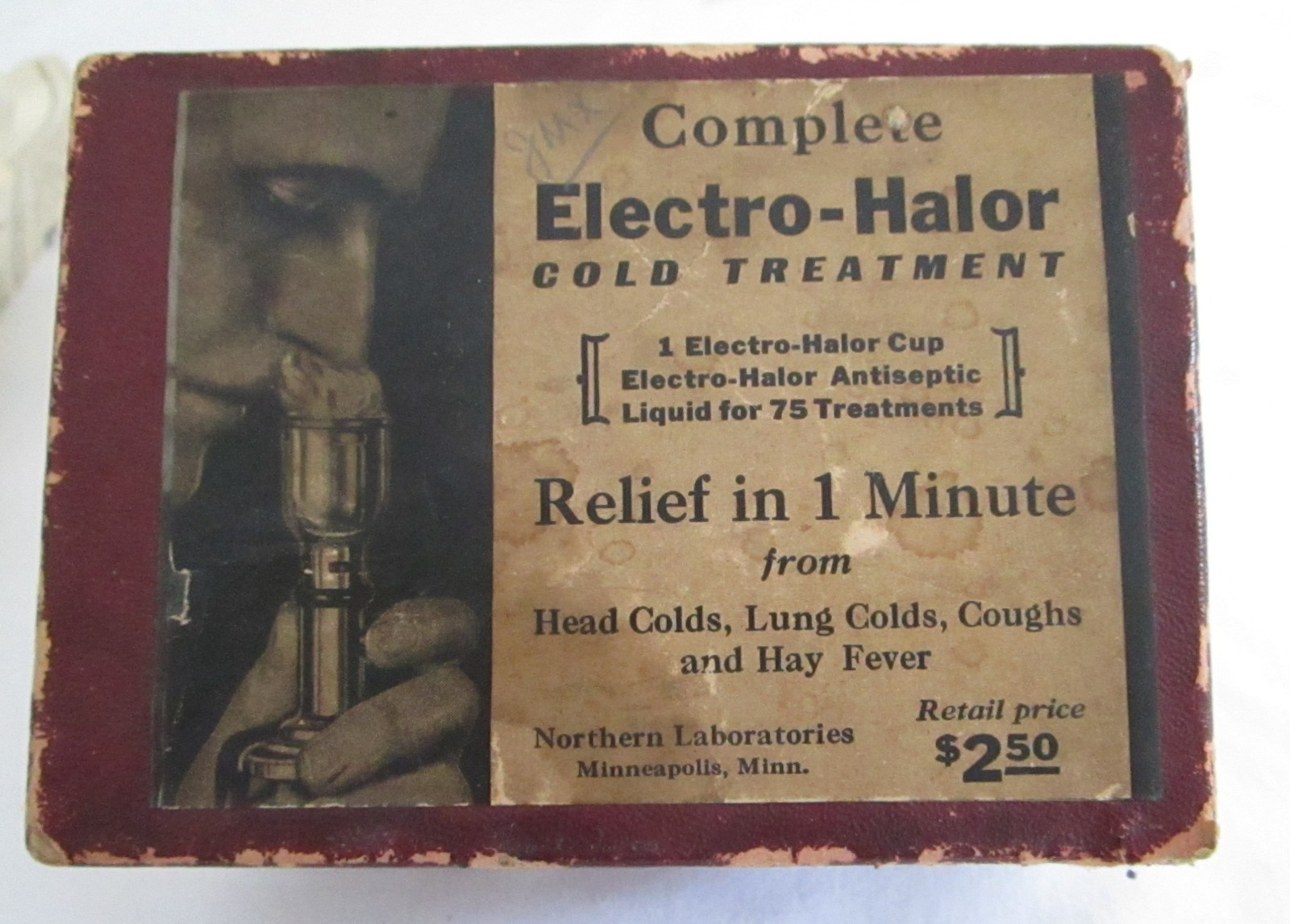 Antique vaporizer cold treatment ELECTRO-HALOR w box instructions MEDICAL CURIO