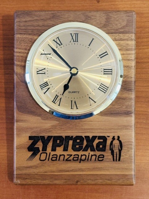 RARE (ZYPREXA) Wood Desk Clock – Drug Rep Pharma Antipsychotic Promo Item