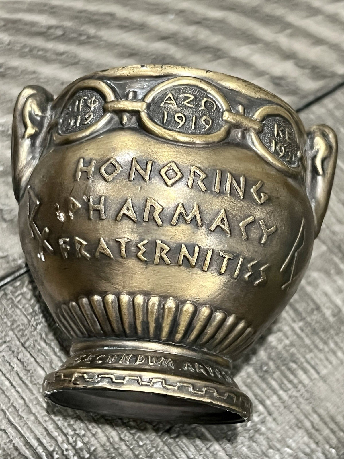 Vintage Mortar SECUNDUM ARTEM” RX Pharmacist Brass Coricidin Pharmacy